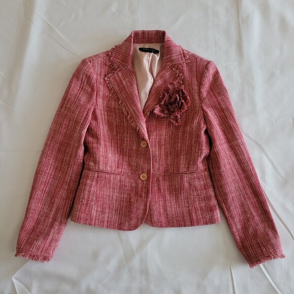 BCBGMaxAzria Silk Tweed Rosette Blazer Jacket SZ XS Pink - Picture 5 of 14